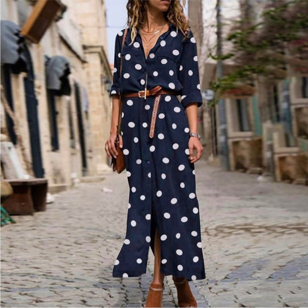 Philosophy Navy Blue Polka Dot Maxi Dress